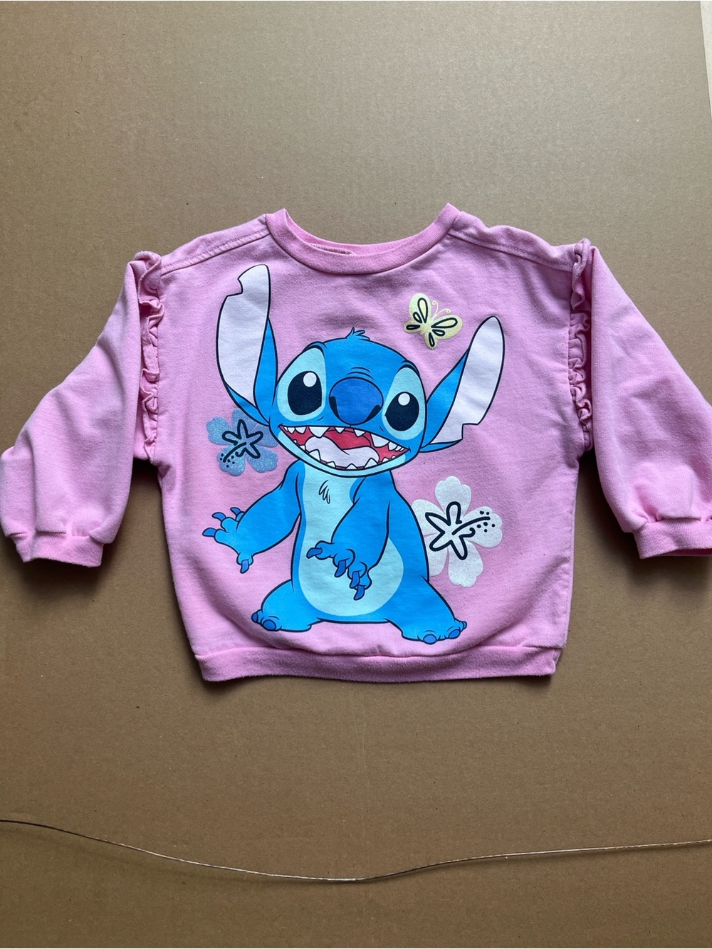 Disney Kids Pink Lilo & Stitch Ruffle Shoulder Graphic Sweatshirt 4